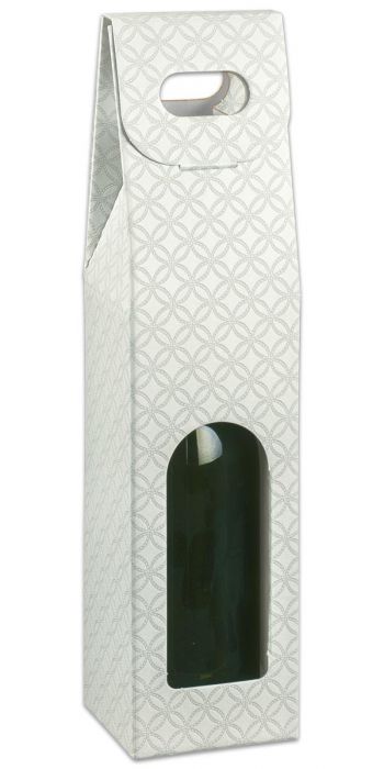 Jacquard Muster hellbraun 90 x 90 x 385 mm Flaschenkarton für 1 Flasche mit Griff und Fenster Set mit 5 Stück